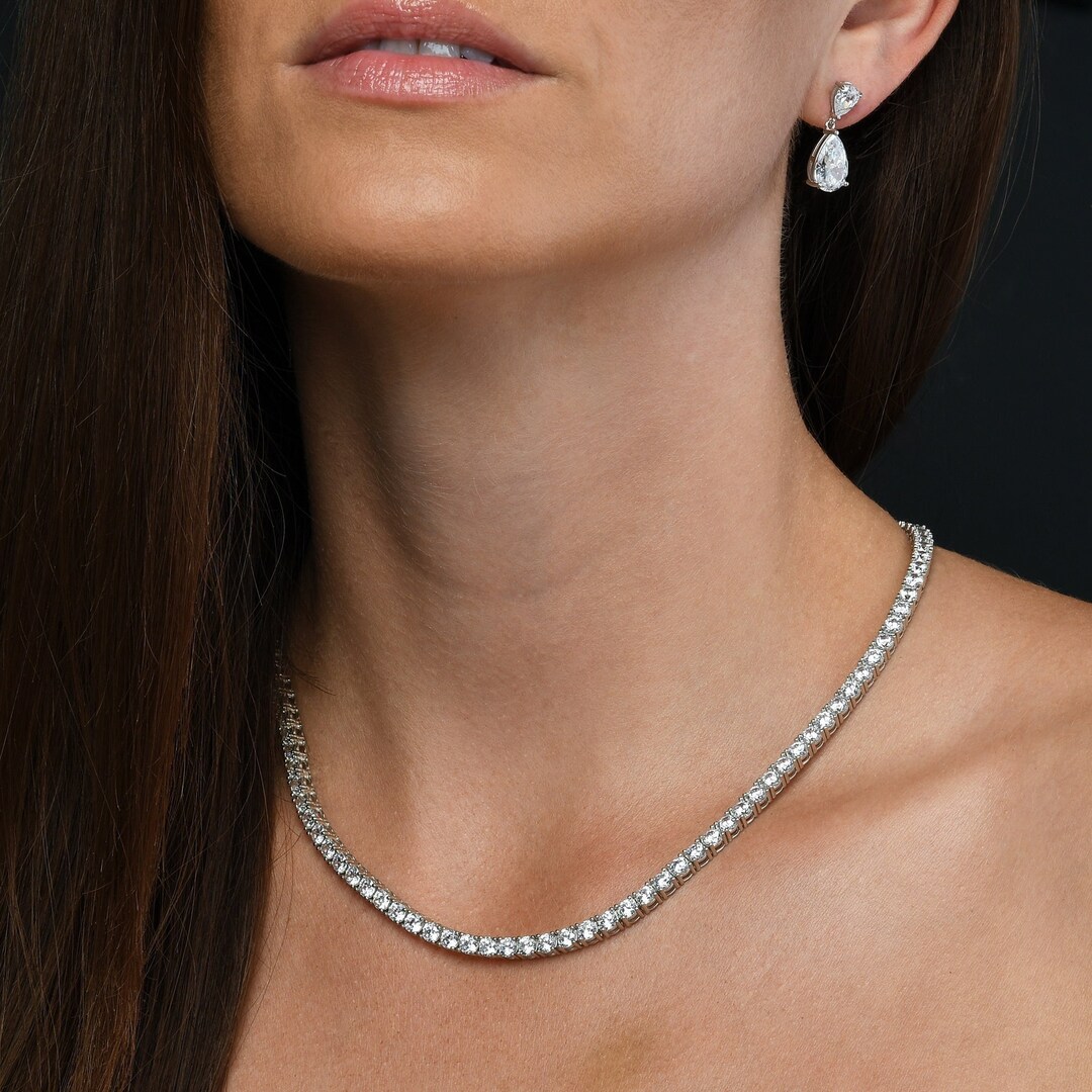 Tennis Necklace for Women and Girls in 925 Sterling Silver Statement Necklace With 4mm Cubic Zirconia Stones Silver Tennis Chain Necklace Etsy