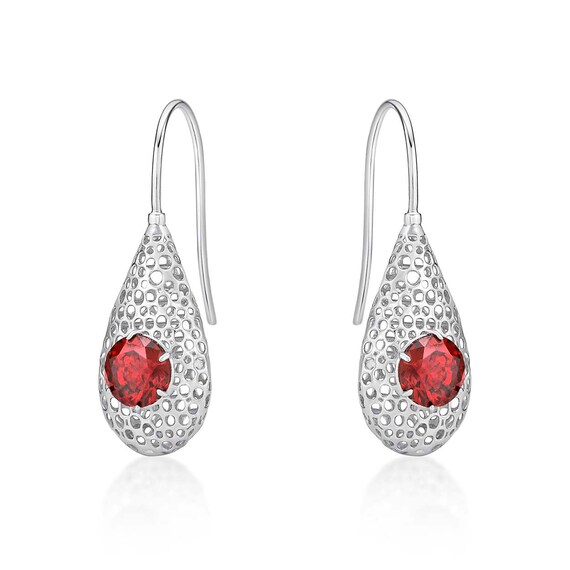 Boucles D'oreilles En Argent Massif - Cercles Ajourés Bordeaux - Pendantes - Occasion