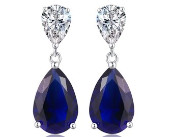 Namana Orecchini Pendenti Donna In Argento Sterling 925 Con Pietre Naturali A Forma Di Pera - Citrino, Topazio, Granato O Ametista - Gioielli In Rodio, Regalo In Scatola