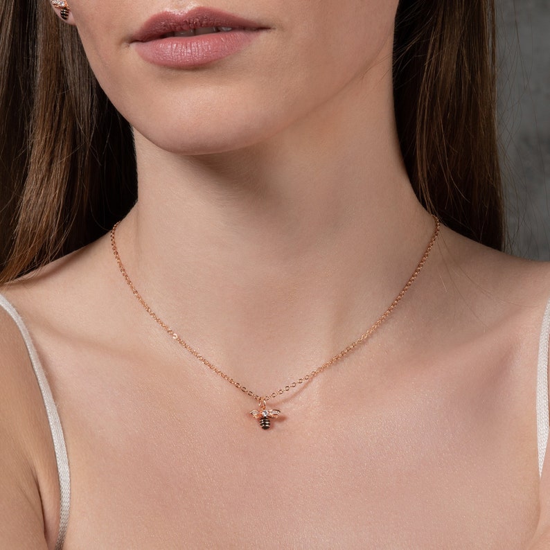 Rose Gold Bee Necklace for Women and Teenage Girls, Rose Gold Bumble Bee Pendant Necklace for Women, Rose Gold Honey Bee Necklace for Women image 3