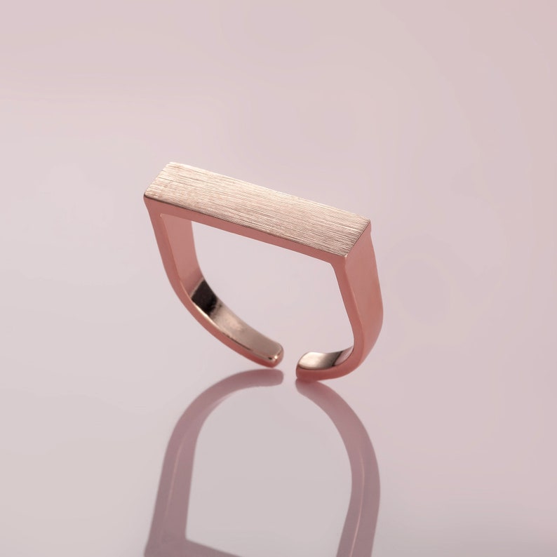 Plain Rose Gold Bar Ring for Women. Womens Open Ring with a Brushed Finish. Adjustable Rings for Women. Simple Rose Gold Rings for Women. image 1