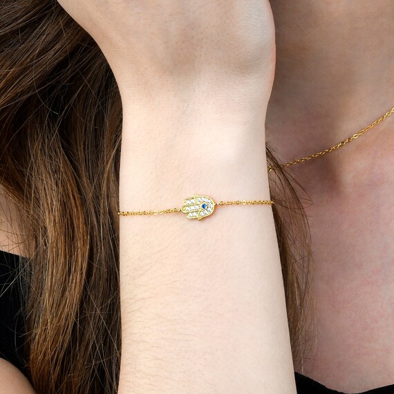 Diamond Treats Collana con Ciondolo a Forma di Mano di Fatima in Argento 925, Collana Hamsa per Donna e Ragazza con Pietre di Zirconi, Collana Donna Argento Portafortuna con Confezione Regalo