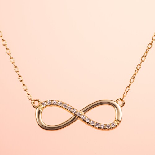 Gold Infinity Necklace for Women, Gold Plated 925 Sterling Silver Infinity Chain Necklace, Yellow Gold Infinity Necklace with Zirconia
