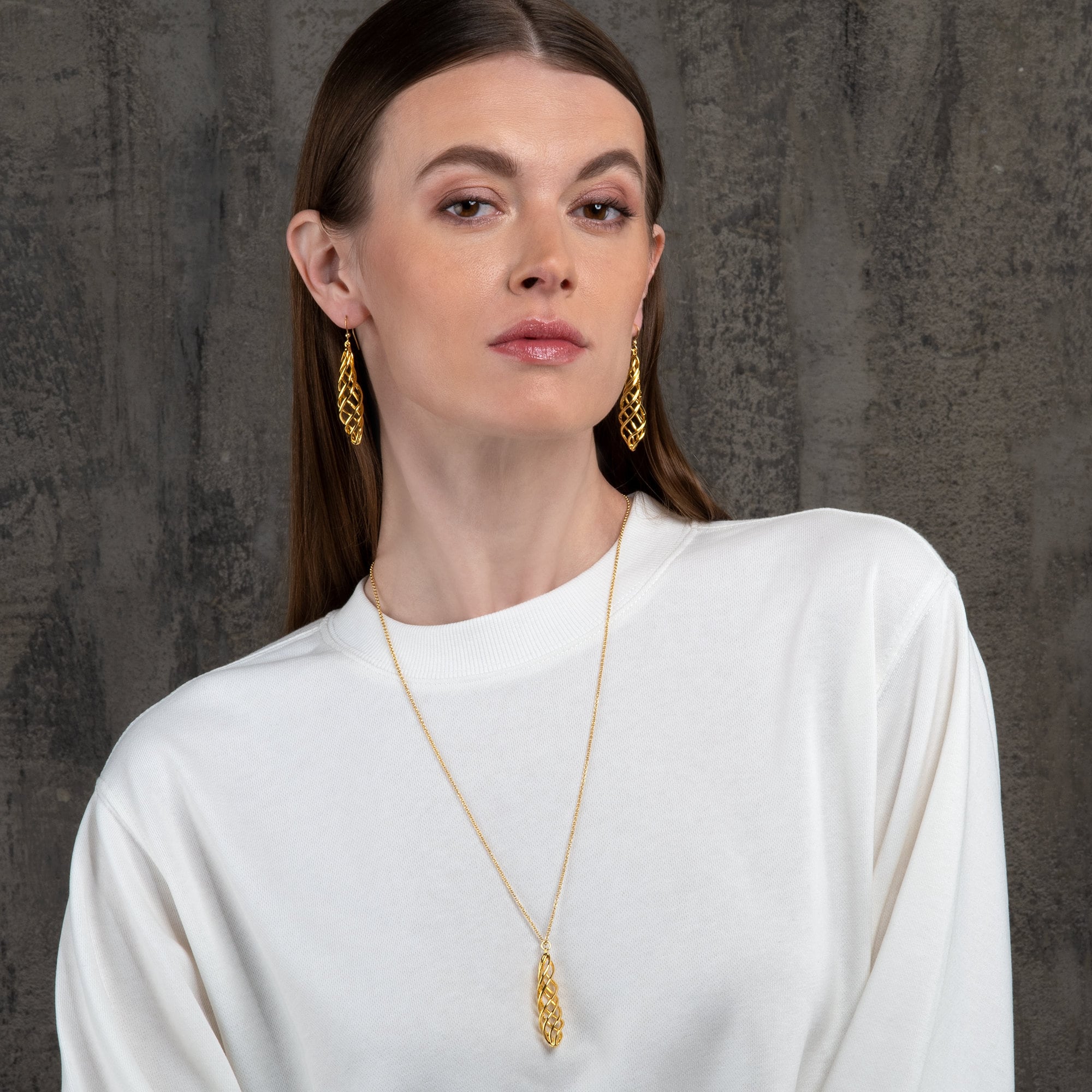 Long Twisted Spiral Gold Pendant Necklace for Women Elegant Etsy