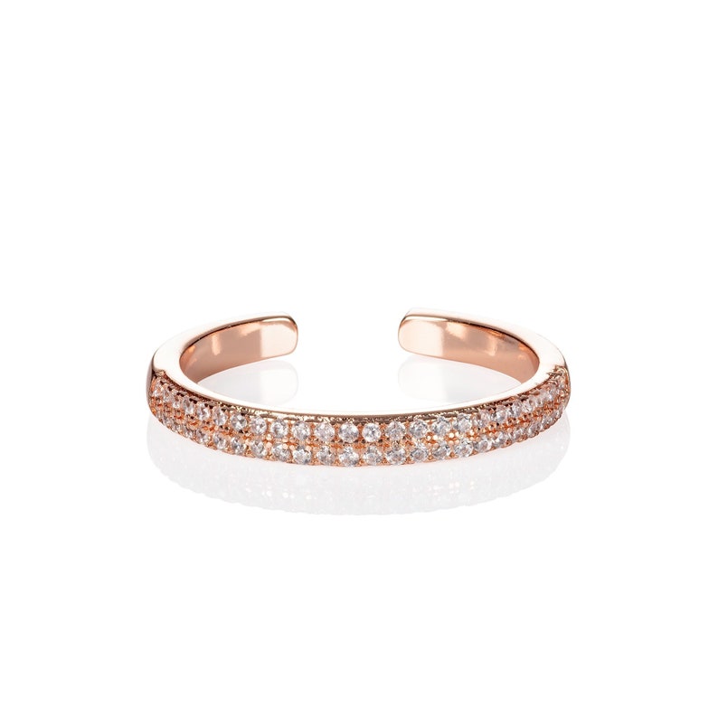 Rose Gold Band Ring for Women with Cubic Zirconia Stones, Adjustable Open Rings for Women and Teen Girls, Rose Gold Plated Ladies Band Ring, image 2