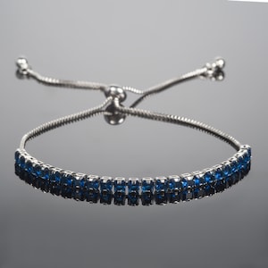 Blue Bracelet for Women and Teen Girls, Silver Bracelet with Blue Stones, Dainty Slider Bracelet,  Tennis Bracelet with Blue Zirconia Stones