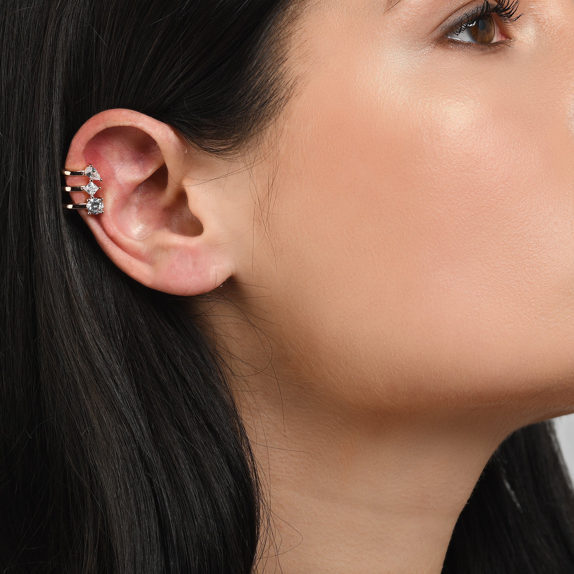Silver Cuff Earrings for Women Ear Cuffs Earrings with Stones No Piercing Ear Cuffs in Rhodium Plated with Cubic Zirconia Gemstones