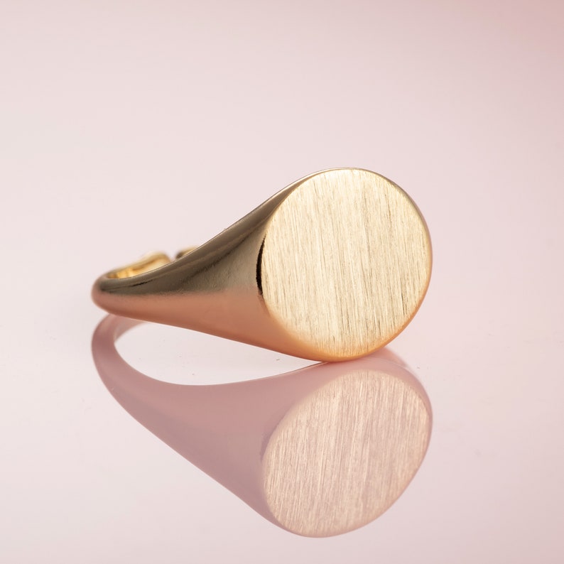 Adjustable Gold Signet Ring for Women, Brushed Finish Gold Plated Round Signet Ring For Women and Teen Girls, Matte Signet Ring Gold Plated image 1