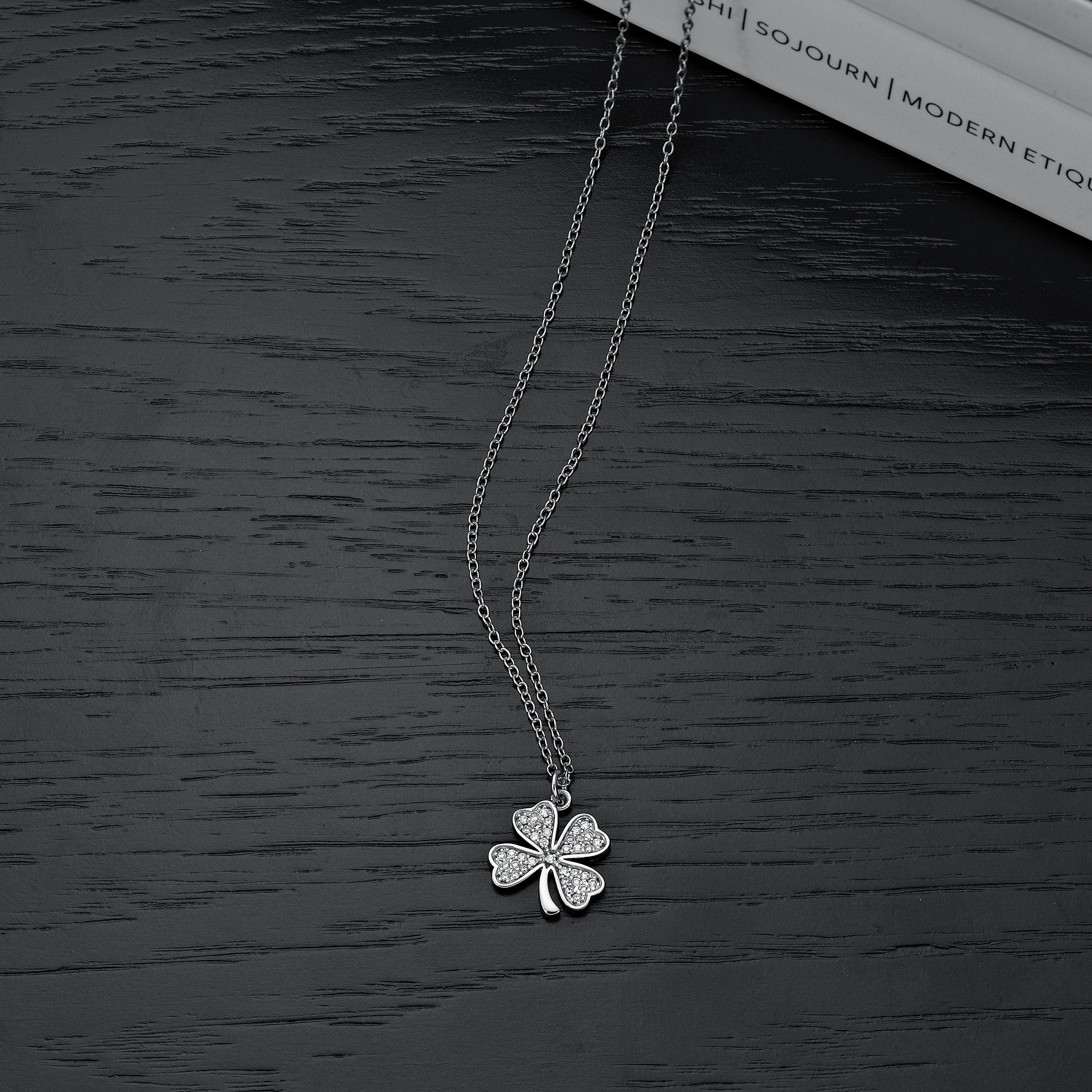 Collana Con Ciondolo Quadrifoglio In Argento 925 E Zirconi, Portafortuna Per Donna - 5
