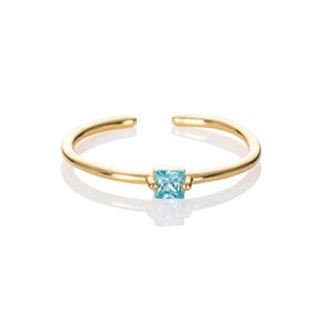 Light Blue Ring in Gold for Women, Adjustable Open Rings for Women with a Sky Blue Square Stone, Dainty Gold Ladies Ring, Womens Gold Ring image 3