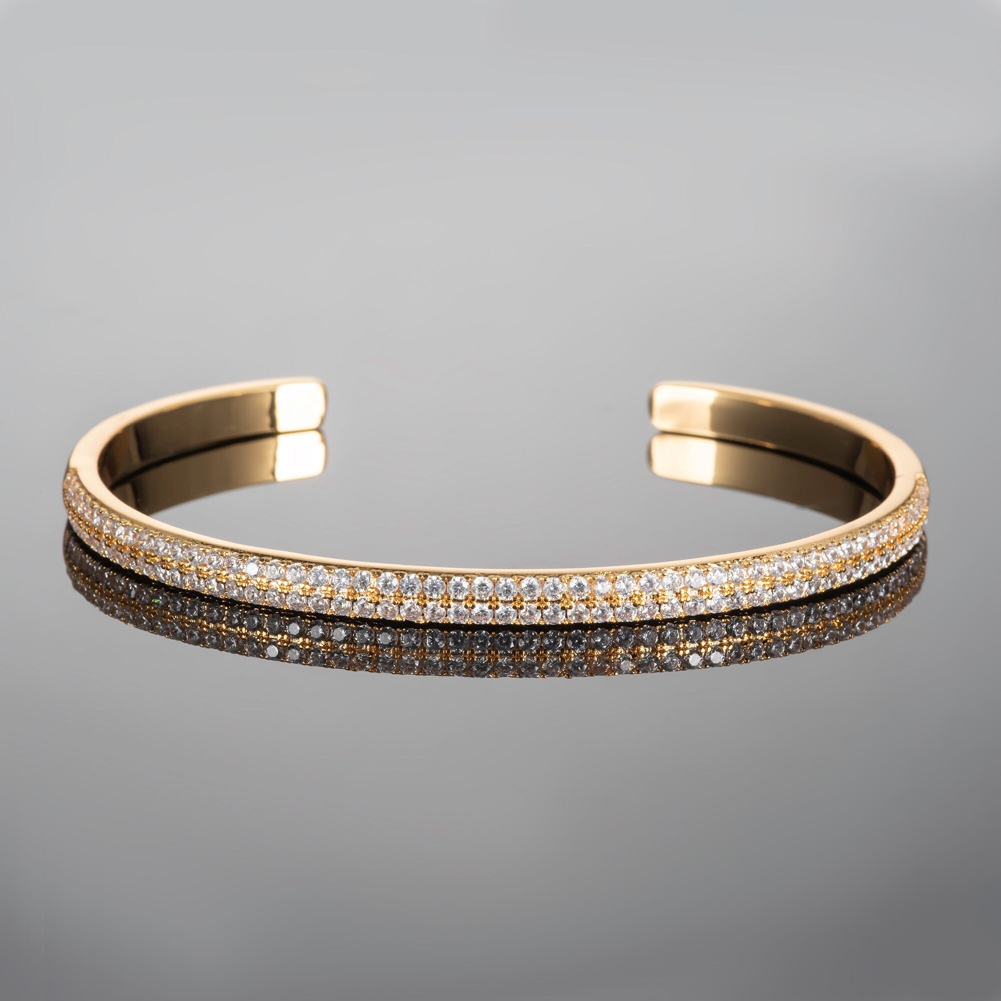 Gold Plated Bangle Bracelet for Women With Cubic Zirconia - Etsy Israel