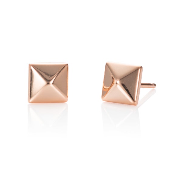 Rose gold square stud earrings best sale