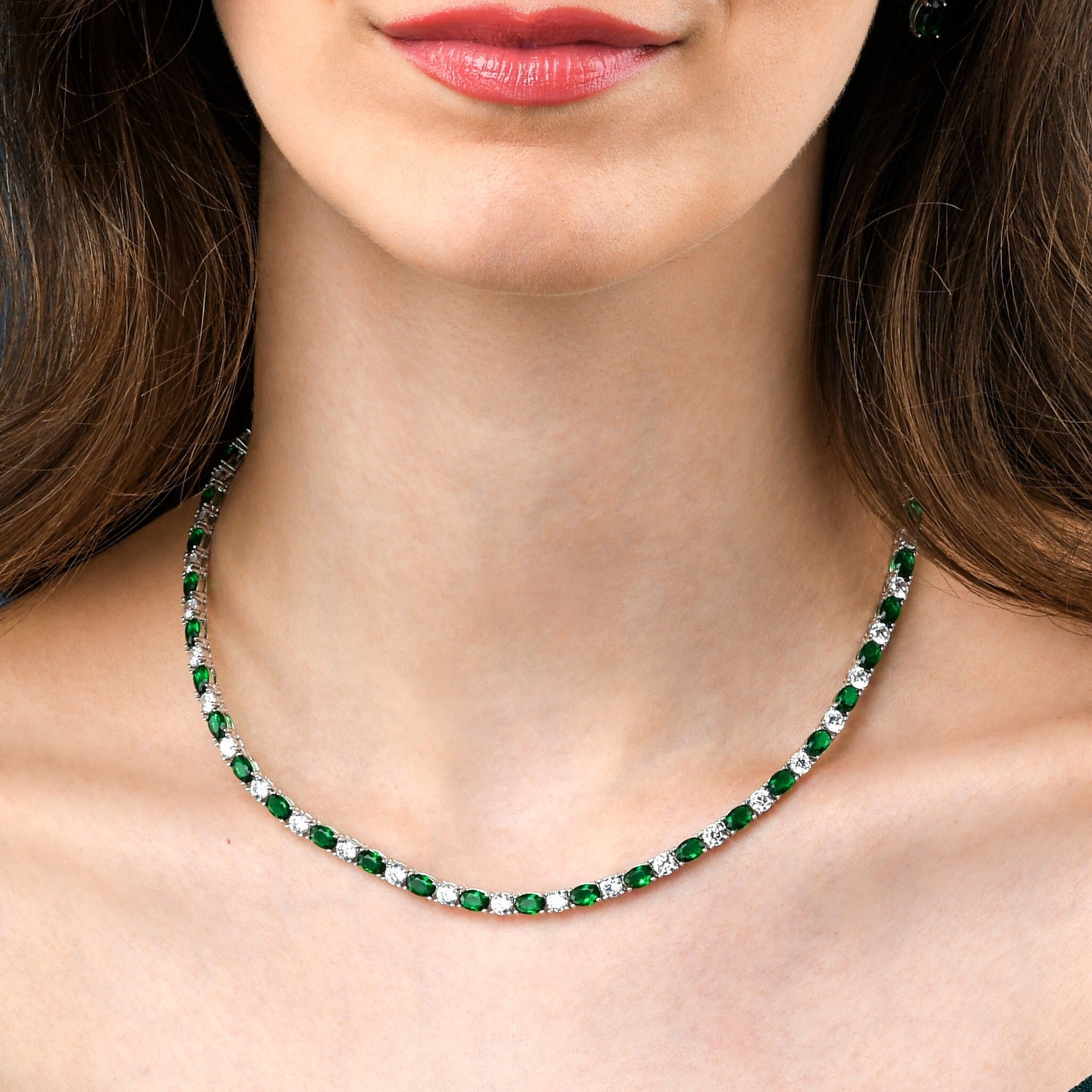 Green tennis necklace discount
