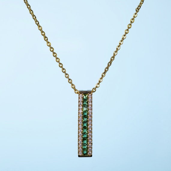 Green Pendant Necklace for Women Gold Plated Pendant Necklace Etsy