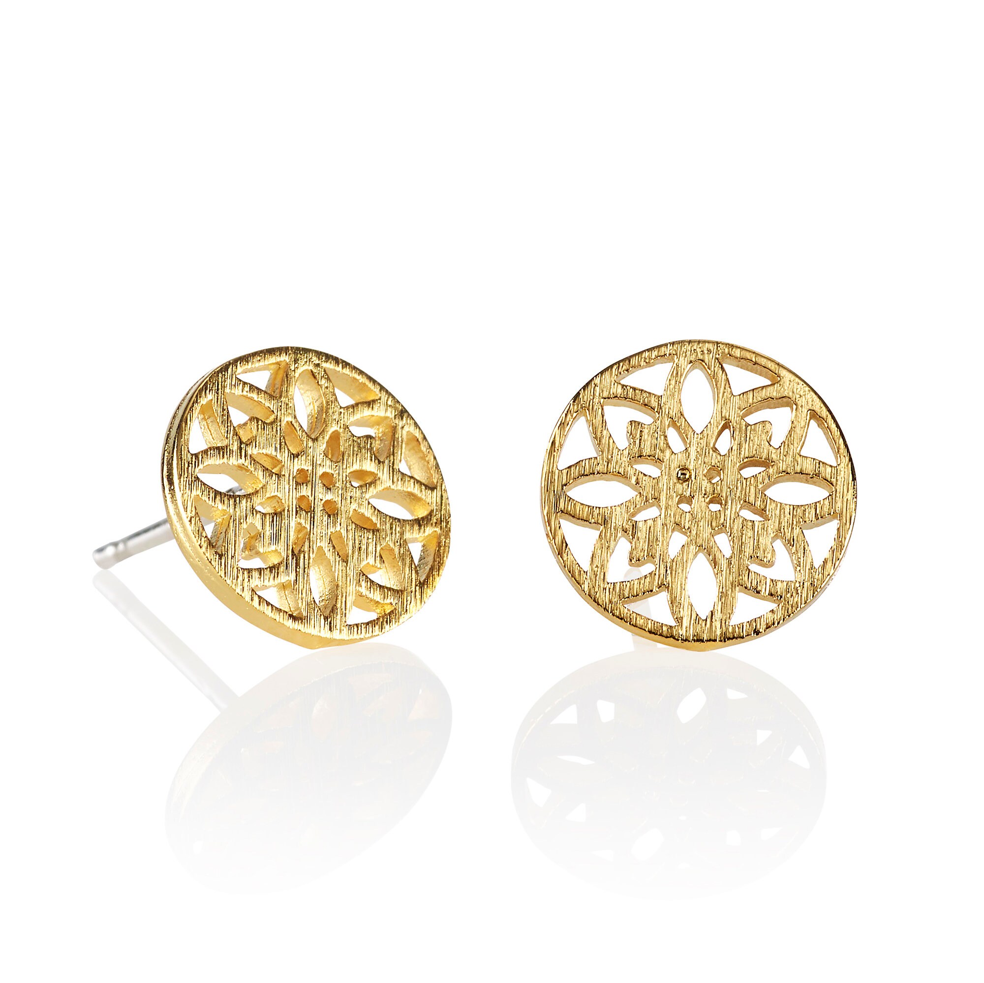Gold Mandala Disc Stud Earrings for Women Gold Plated Mandala | Etsy