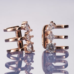 Rose Gold Ear Cuff Earrings for Women with Cubic Zirconia Gemstones, Rose Gold Ear Cuffs with Stones for Girls and Women,