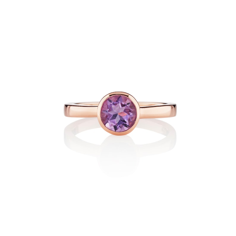 Dainty Rose Gold Vermeil 925 Sterling Silver Bezel Set Amethyst Ring For Women, Ladies Ring with a Natural Round Amethyst Gemstone in Silver image 2