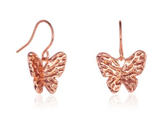 Leggero rosa smaltato farfalla orecchini pendenti in oro - 60 mm L