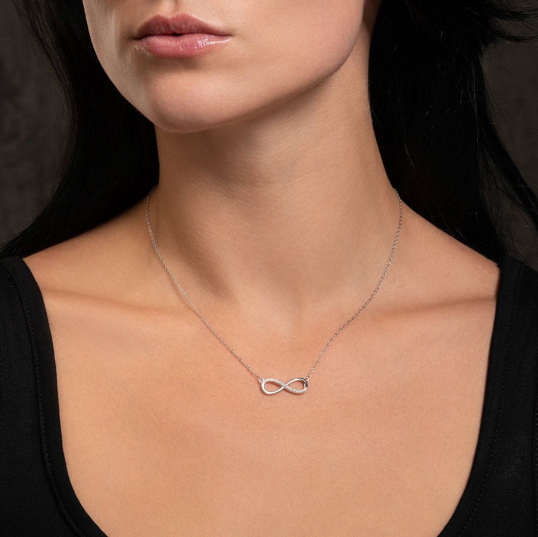 Infinite U Elegant Interlocking Heart Infinity 925 Sterling Silver Cubic Zirconia Pendant Necklace for Women/Girls, Silver