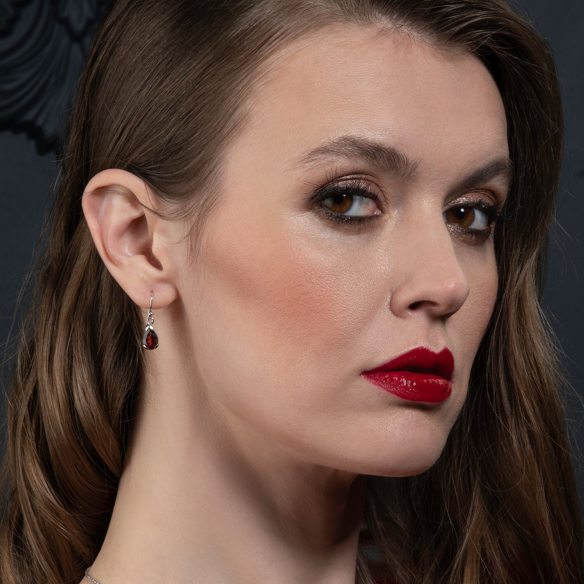 Boucles D'oreilles En Argent Massif 925 Avec Grenat Poire - Modèle B834 LOT, Neuf Sans Emballage