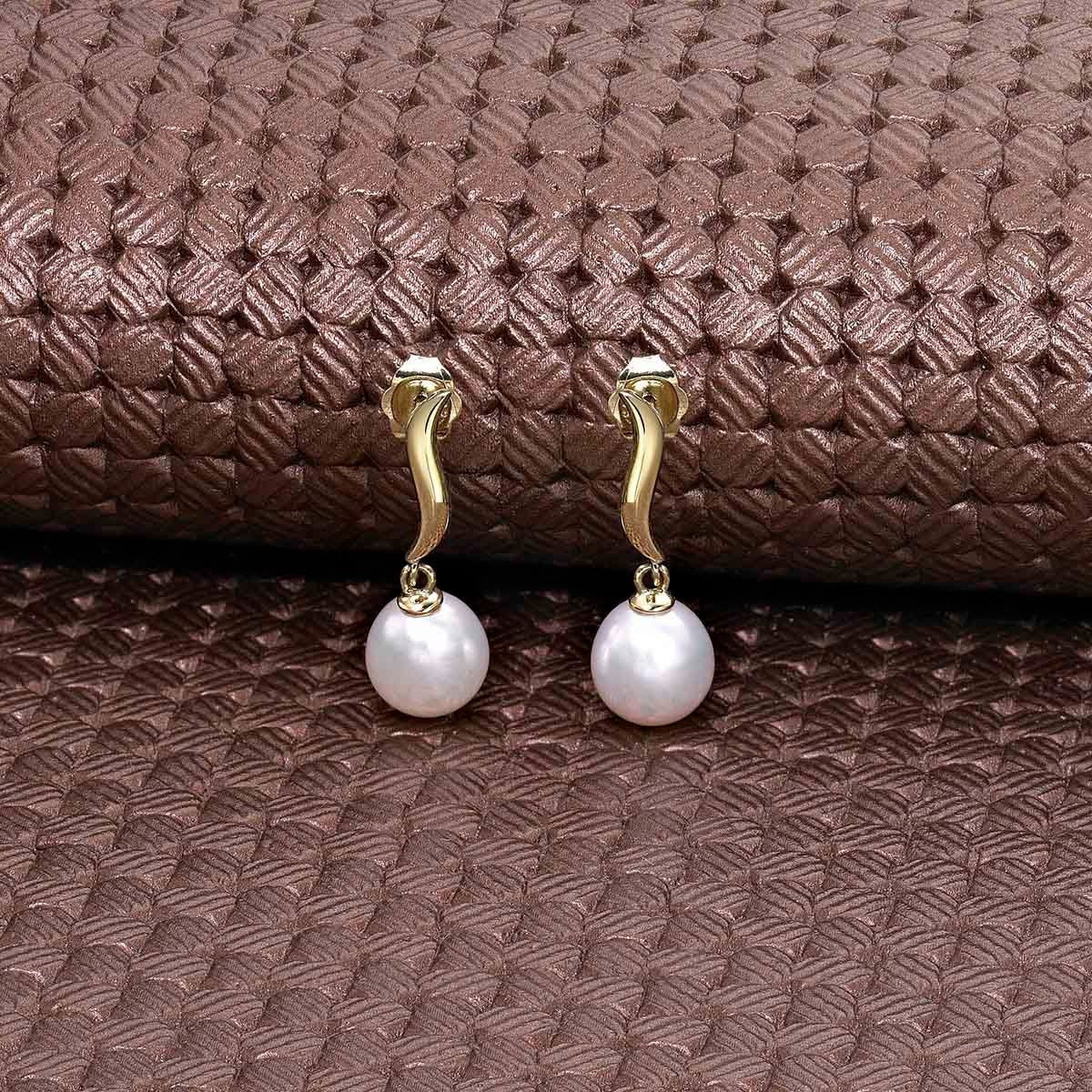 Orecchini Pendenti In Oro Giallo 9K Con Perle D'Acqua Dolce Ovali, Eleganti