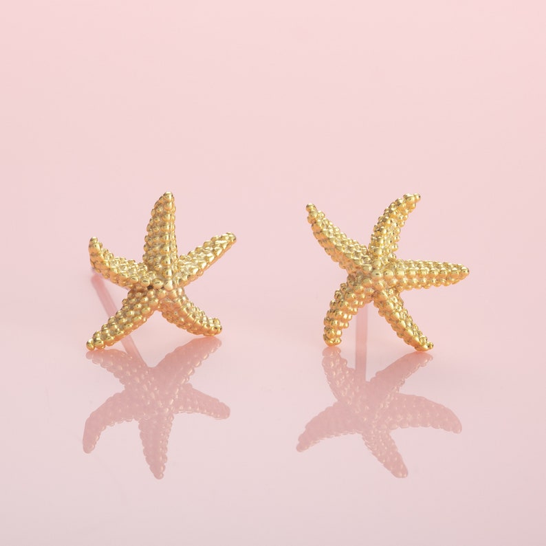 Gold Plated Starfish Stud Earrings for Women Brushed Finish Etsy