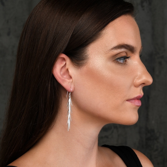 Earrings silver long deals