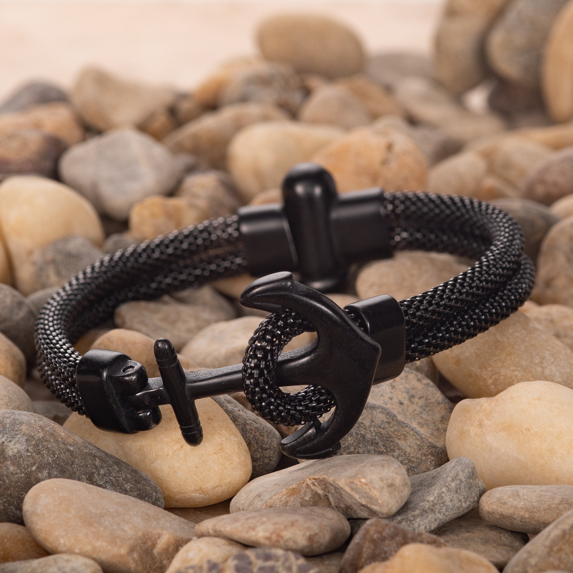 Braided Grey Leather Triple-Wrap Men's Bracelet with Oxidized Silver-Plated  Anchor Element by Gal Cohen | canaan-online.com