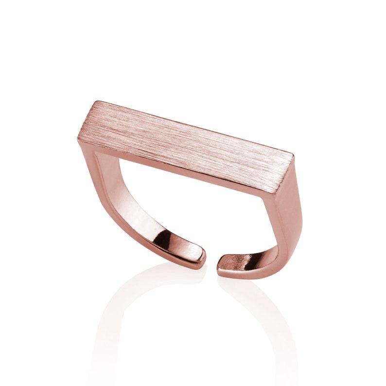 Plain Rose Gold Bar Ring for Women. Womens Open Ring with a Brushed Finish. Adjustable Rings for Women. Simple Rose Gold Rings for Women. image 8