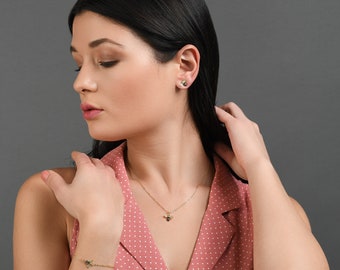 Namana Collana Ape Con Zirconi E Smalto Nero - Argento, Oro Giallo O Oro Rosa - In Confezione Regalo - 2