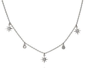 Christmas Gift 925 Sterling Silver Cute Shiny Star Choker Drop Charm Necklaces C