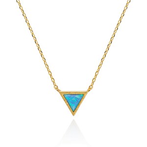 Gold Plated Triangle Opal Pendant Necklace, Dainty Gold Opal Necklace for Women, Gold Plated Geometric Necklace with a Created Opal. image 8