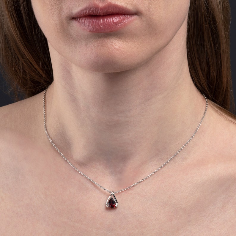 925 Sterling Silver Necklace With Semi-Precious Pear-Shaped Garnet Gemstone for Women, Natural Garnet Pendant Necklace For Girls In Silver image 1