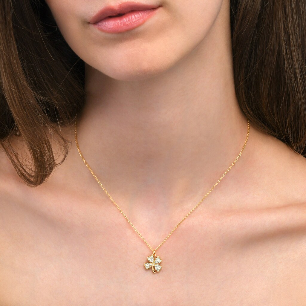 Collana Donna Con Ciondolo Quadrifoglio E Cuore In Zirconia - Argento, Regalo Anniversario