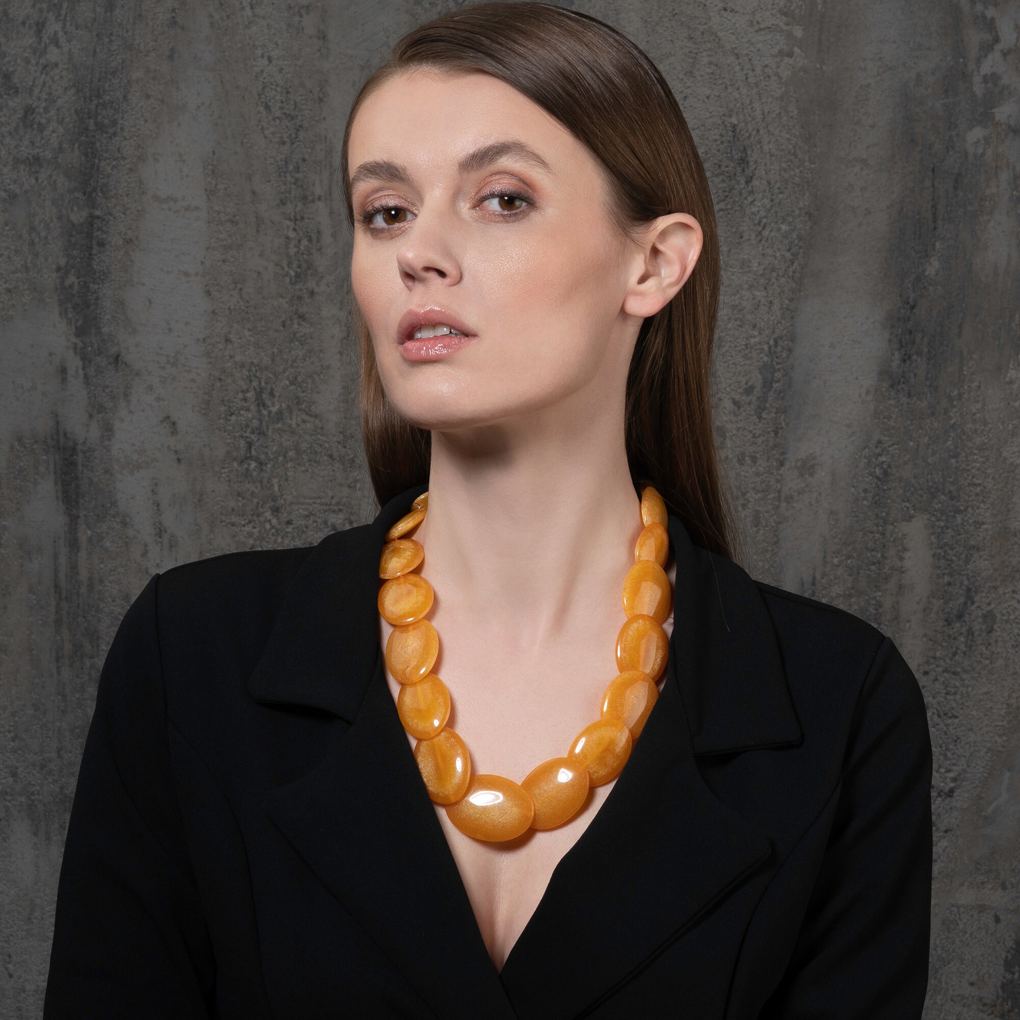 Long Golden Yellow Statement Necklace 