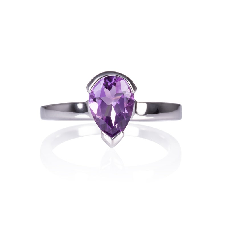 925 Sterling Silver Amethyst Ring For Women, Silver Ring with Pear-Shaped Amethyst Gemstone, Stylish Amethyst Ring For Girls in Silver image 5