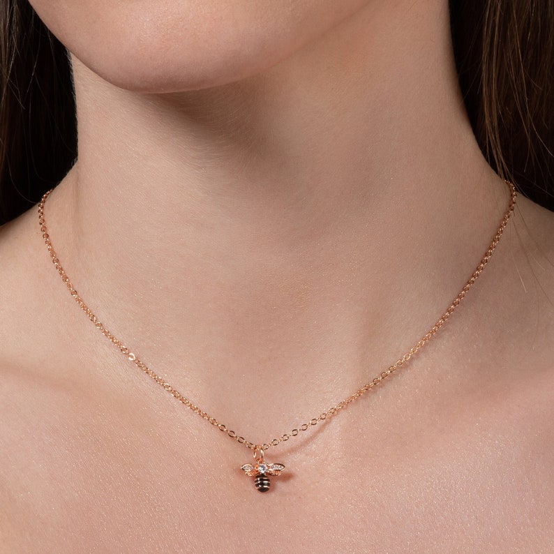 Rose Gold Bee Necklace for Women and Teenage Girls, Rose Gold Bumble Bee Pendant Necklace for Women, Rose Gold Honey Bee Necklace for Women image 1