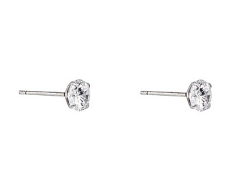 Orecchini A Bottone Argento 925 Con Zirconia Cubica 6mm – Colori Pietre Di Nascita (Blu Topazio Dicembre), Ipoallergenici