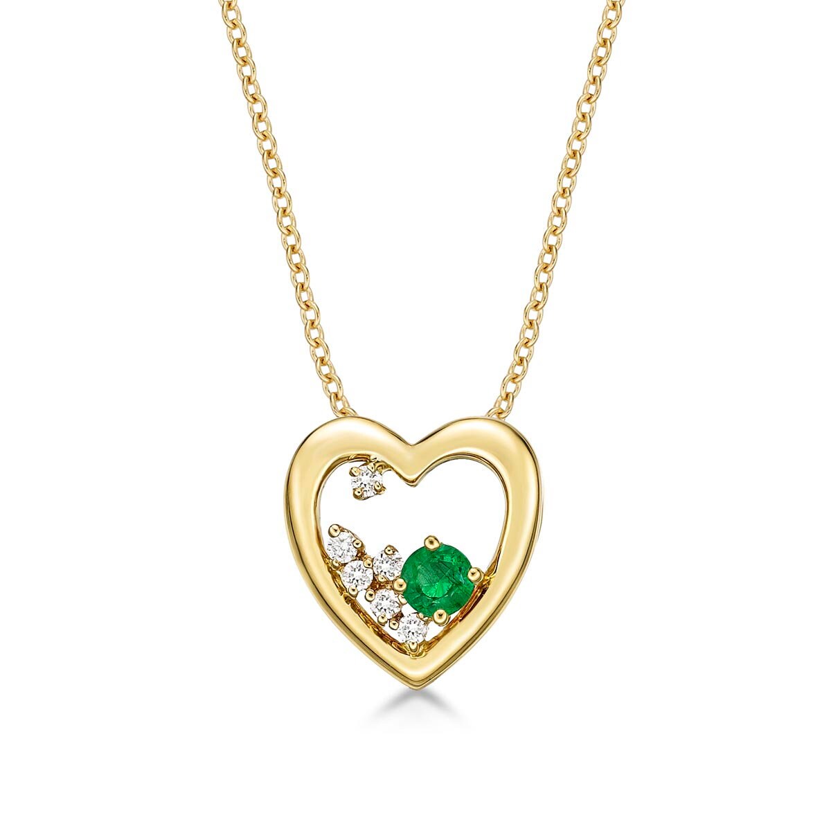 Pendentif En Or 18 Carats Avec émeraude Naturelle Et Diamant - Forme Larme Et Cœur - Neuf
