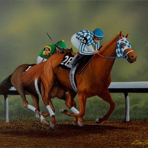 8 x 10 print of famous horse race between Secretariat and Sham, Let Him Go!