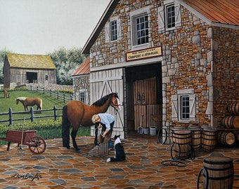 Barrels & shoes print, featuring horses and KY bourbon barrels