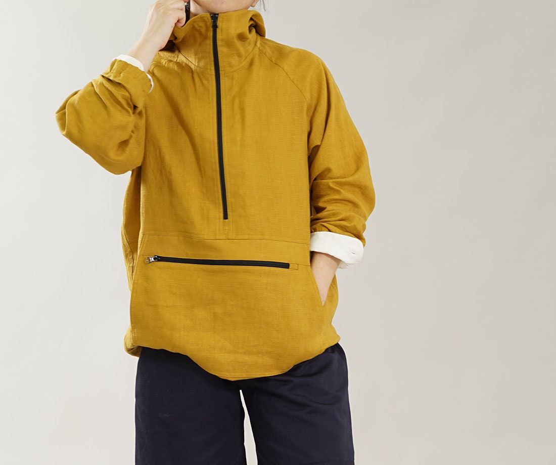 Wafu Midweight Linen Anorak Jacket / Mustard h053bmtd2 Etsy