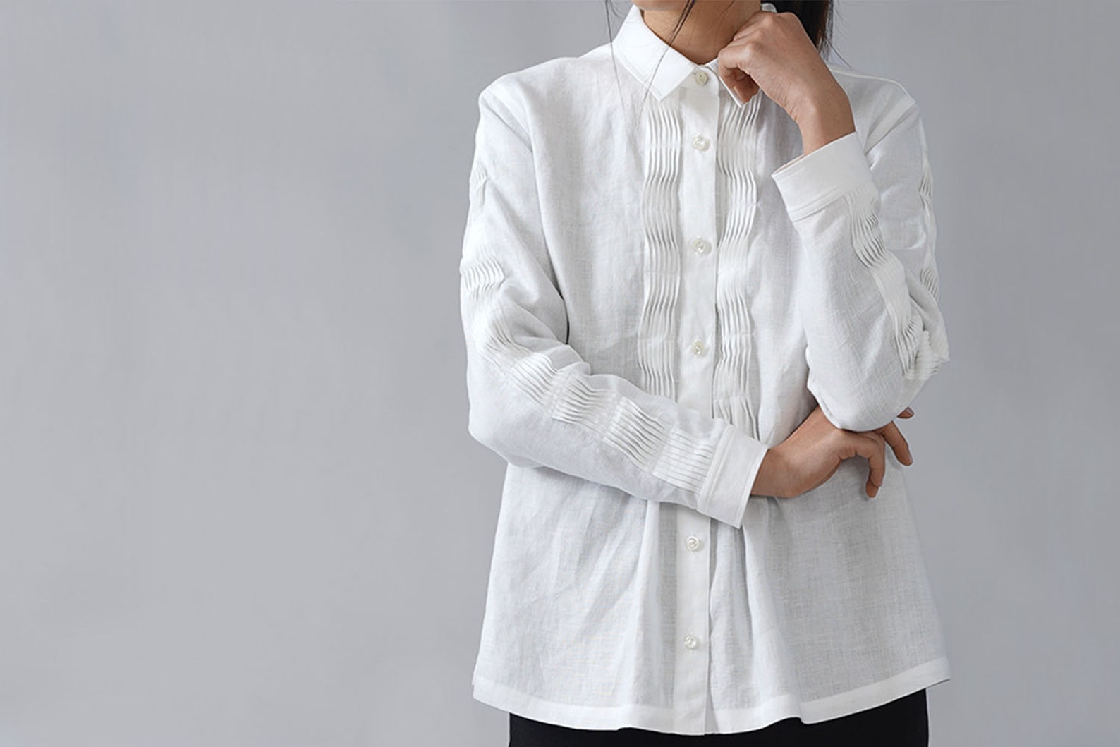 Women Linen Blouse Wafu Lightweight Linen Wave Tucks - Etsy