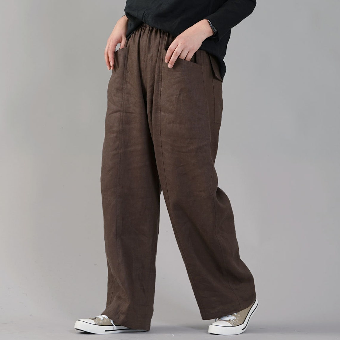 Linen Baggy Pants Midweight Linen Pants Unisex / Adove Brown | Etsy