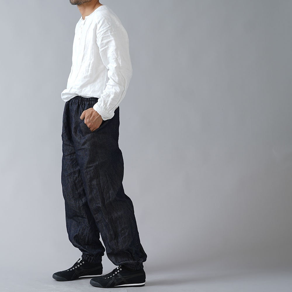 Linen Denim Pants Wafu Linen Denim Unisex Elastic Waist - Etsy