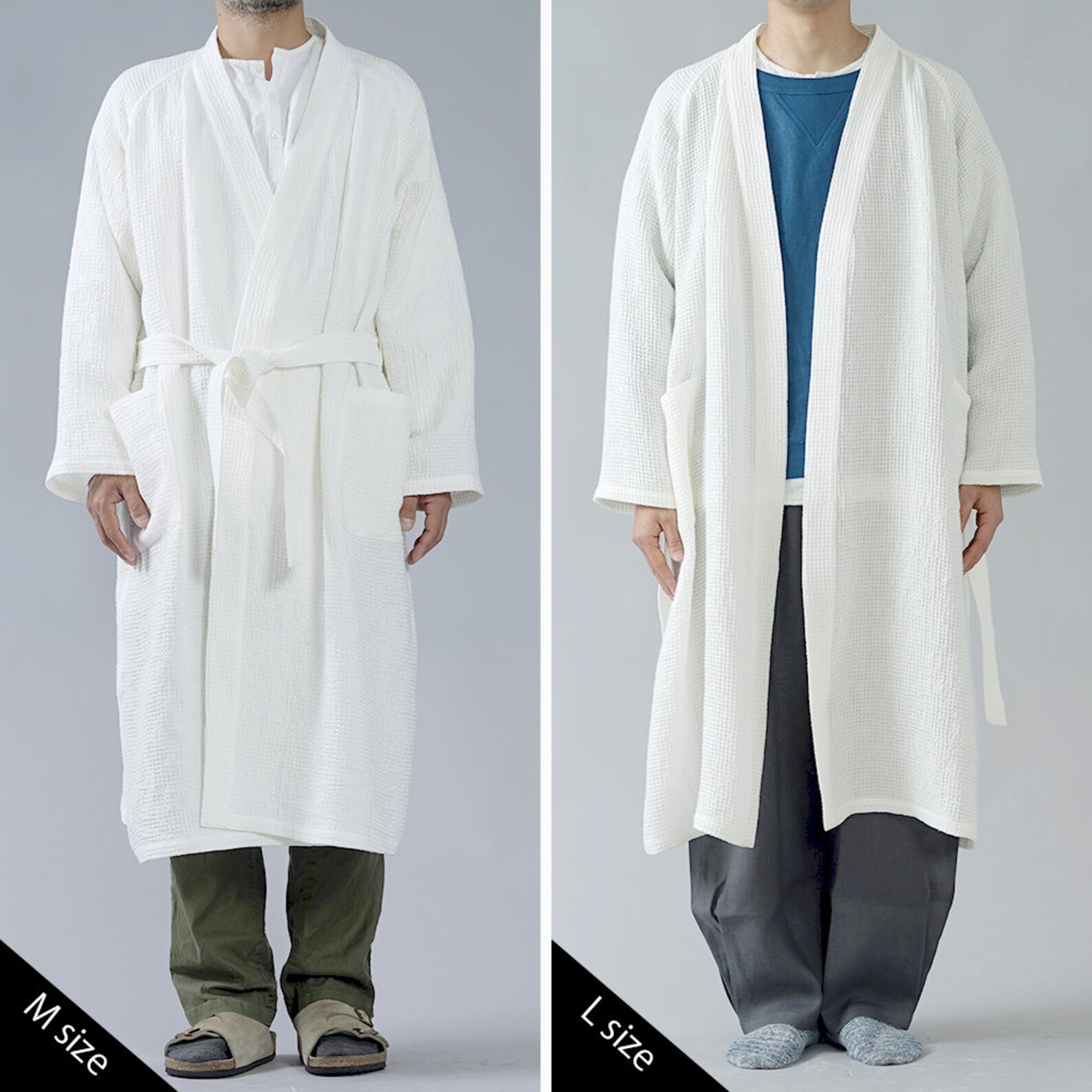 Men L size Robe wafu Waffle linen Sleeping Robe / White Etsy