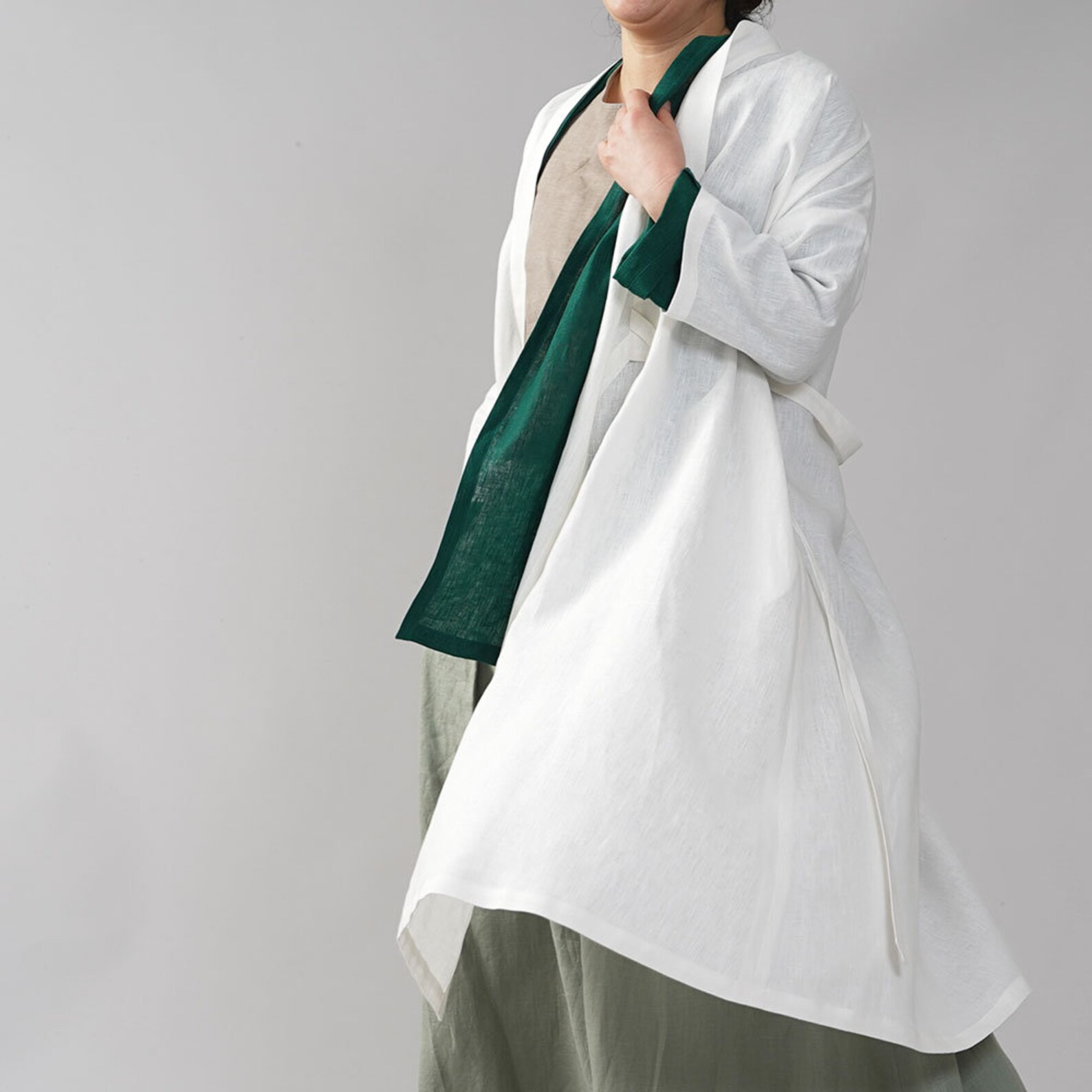 Wafu Midweight Linen KIMONO Collar Robe / White h037gwht2 Etsy