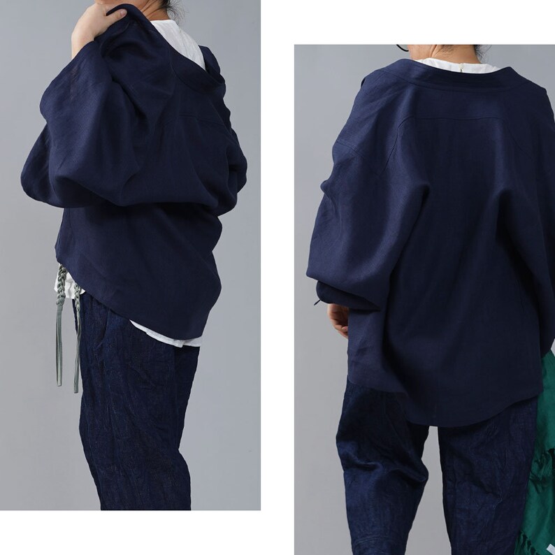 Linen Haori Jacket Midweight Linen Black Acorn h037h-ktb2 wafu