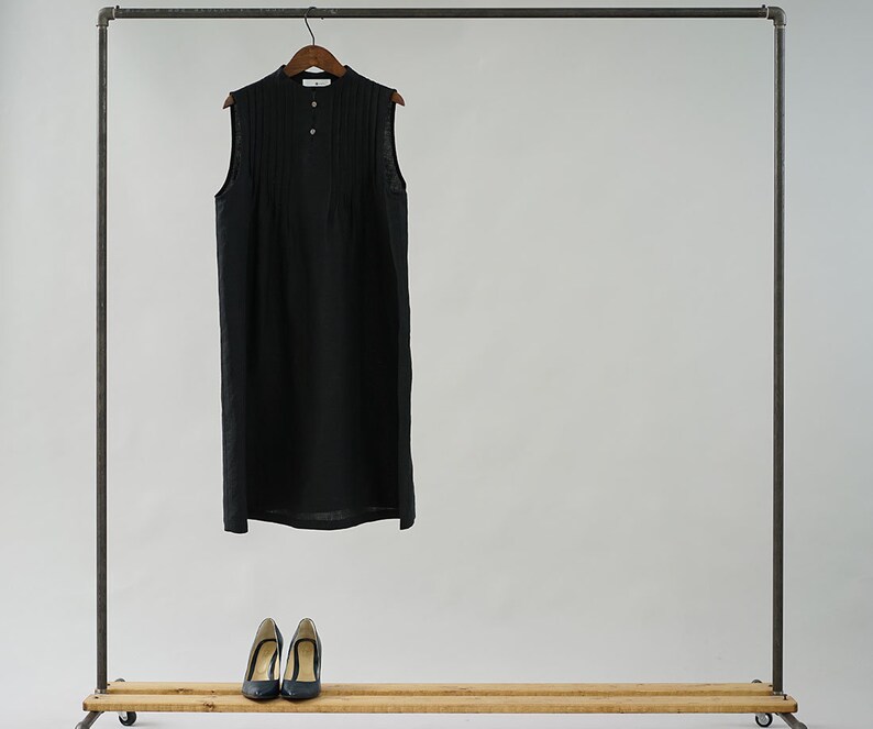wafu Lightweight Linen High-neck Inner Dress Black p001a-bck1
