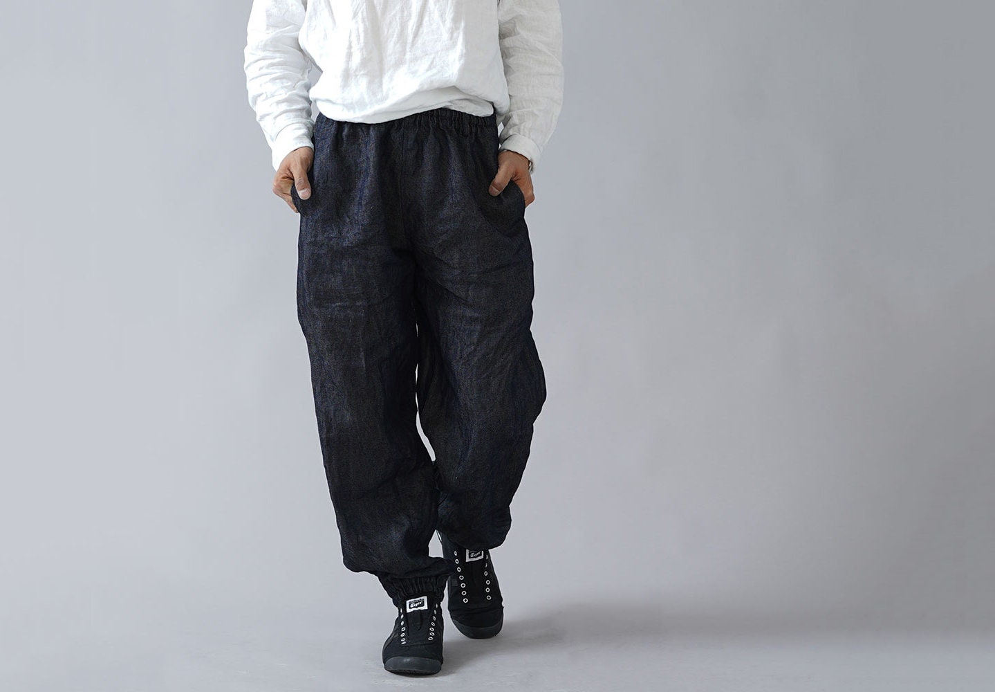 Linen Denim Pants Wafu Linen Denim Unisex Elastic Waist - Etsy